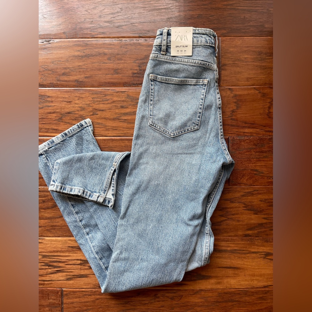 High waisted split slim jeans
